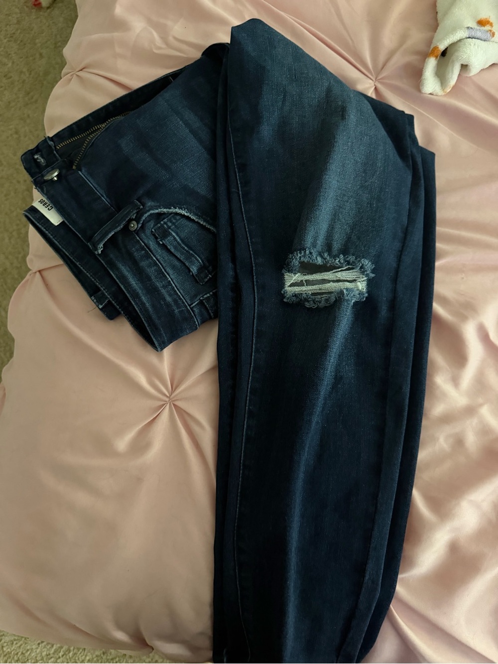 Dark Indigo Skinny Jeans with Knee Distress - Women